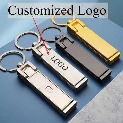 New Custom Logo Name Stainless Steel Keychain Metal Style Rectangular Key Ring Hang Tag Mobile Phone Holder Engraved Laser Gift