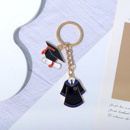 Originality Graduate School Uniform Hat Metal Keychain Pendant Moto Car Keyring Cartoon Commemorate Key Ring Chain Gift