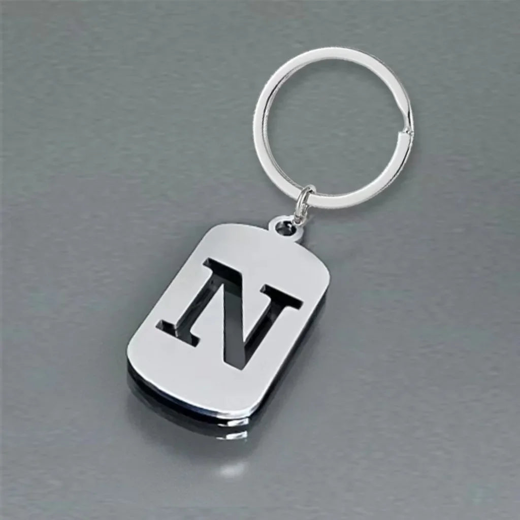 Popular A-Z Square Brand Stainless Steel Keychain 26 Letter Keyring Pendant Key Ring Buckle Chains for Car Motorcyle Gift
