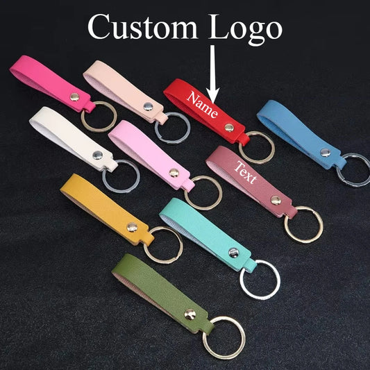 Leather Colors Retro Keychain Custom Logo Name Double-sided Keyring Cute Portable Decor Lanyard Key Strap Chain Ring Gift
