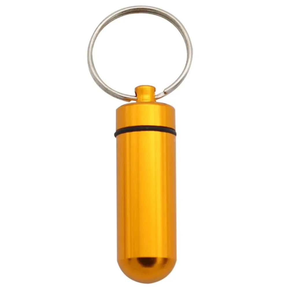 Custom Logo Name Portable Medicine Bottle Metal Mini Pendant Keychain Hanging Bottle Seal Up Waterproof Container Keyring Gift