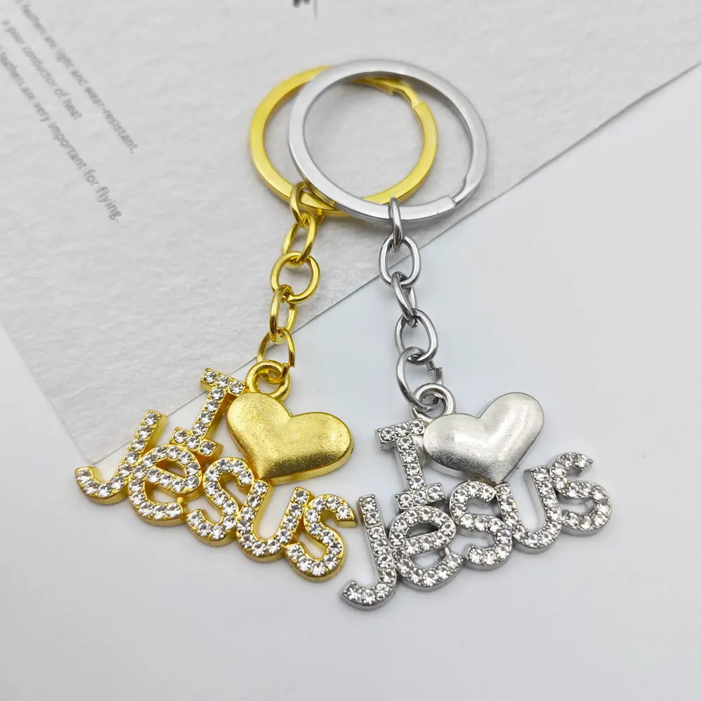Shining Metal Jesus Heart Keychain Car Charms Keyring Bag Letter Exquisite Key Chain Ring Pendant Christian Belief Gift