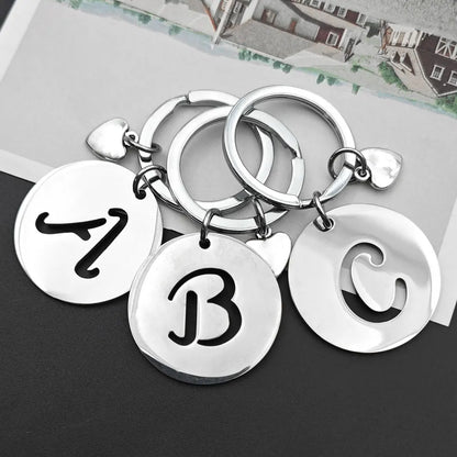 1PCS/2PCS Popular A-Z  Round Brand Stainless Steel Keychain 26 Letter Keyring  Pendant Key Ring Buckle Chains for Car Moto Gift