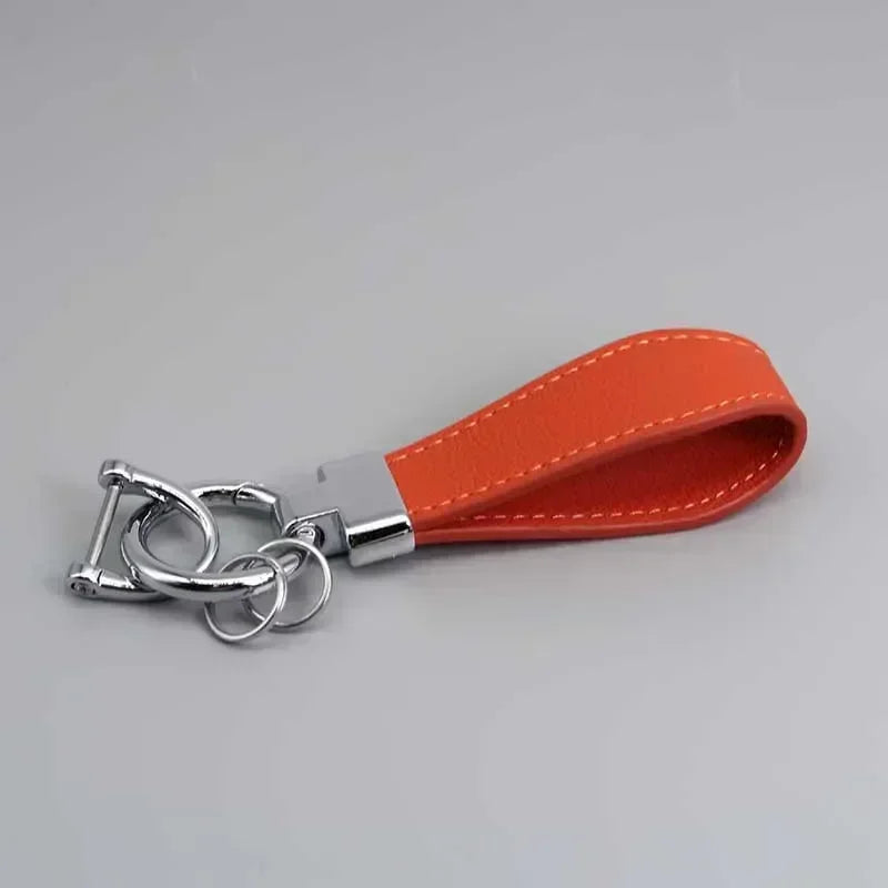 Custom Logo Name Luxury Genuine Leather Keychain Plaid  Colors Women Men Keyring Black Buckle Car Moto Key Ring Chain Gift