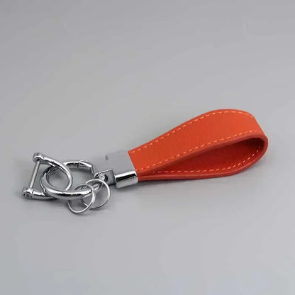 Custom Logo Name Luxury Genuine Leather Keychain Plaid  Colors Women Men Keyring Black Buckle Car Moto Key Ring Chain Gift