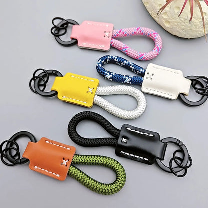 New Leather Braid Rope Keychain Personalized Custom Name Engrave Keyring Anti-lost with Handmade Car Pendant Key Chain Ring Gift