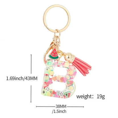Personalized A-Z Key Ring Buckle Chains Y2k New Fruit Resin Keychain 26 Letter Pendant Fresh Cute Keyring Alphabet Initial Gift