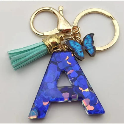 New Personalized 26 Letter Keyring Blue Y2k Cute Love Butterfly Keychain for Bag Acrylic Pendant Key Ring Chain Gift