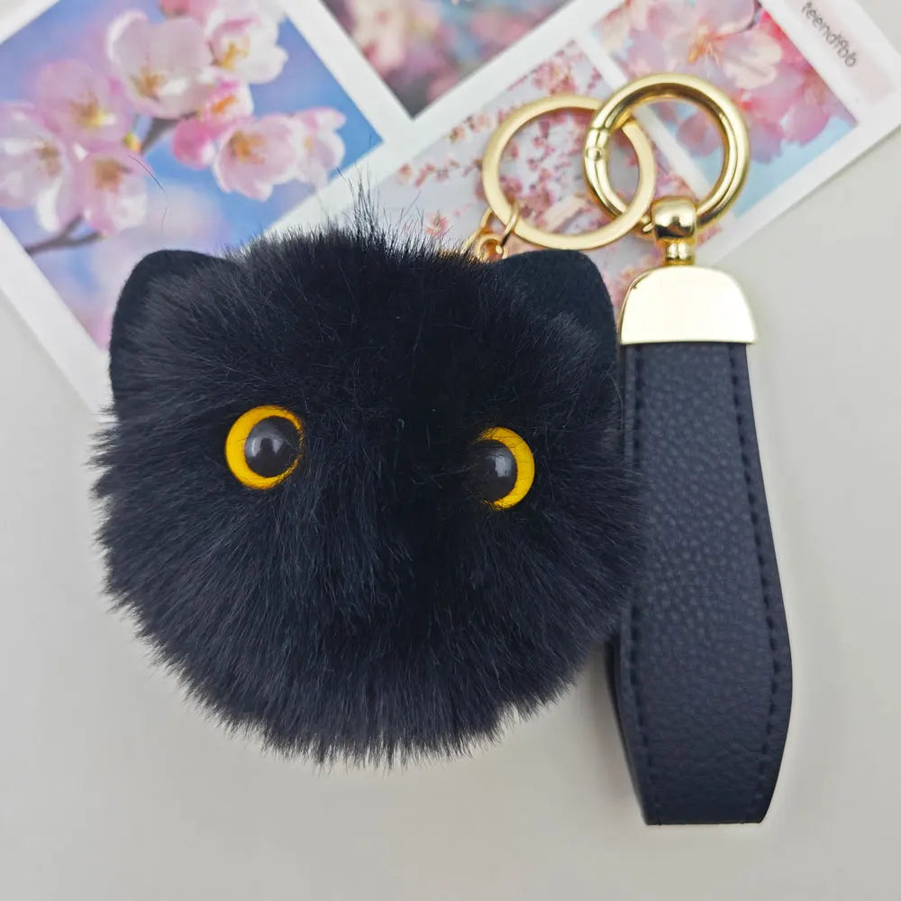 Lovely Plush Cat Doll Keychain Custom Name Cartoon Toy Keyring Pendant Bag Decor Hairball Big-eyed Kawaii Key Chain Ring Gift