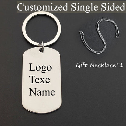 Customized LOGO Name Stainless Steel Keychain Laser Carving Pendant Keyring Motorcycle Car for Men and Women Key Ring Chain Gift