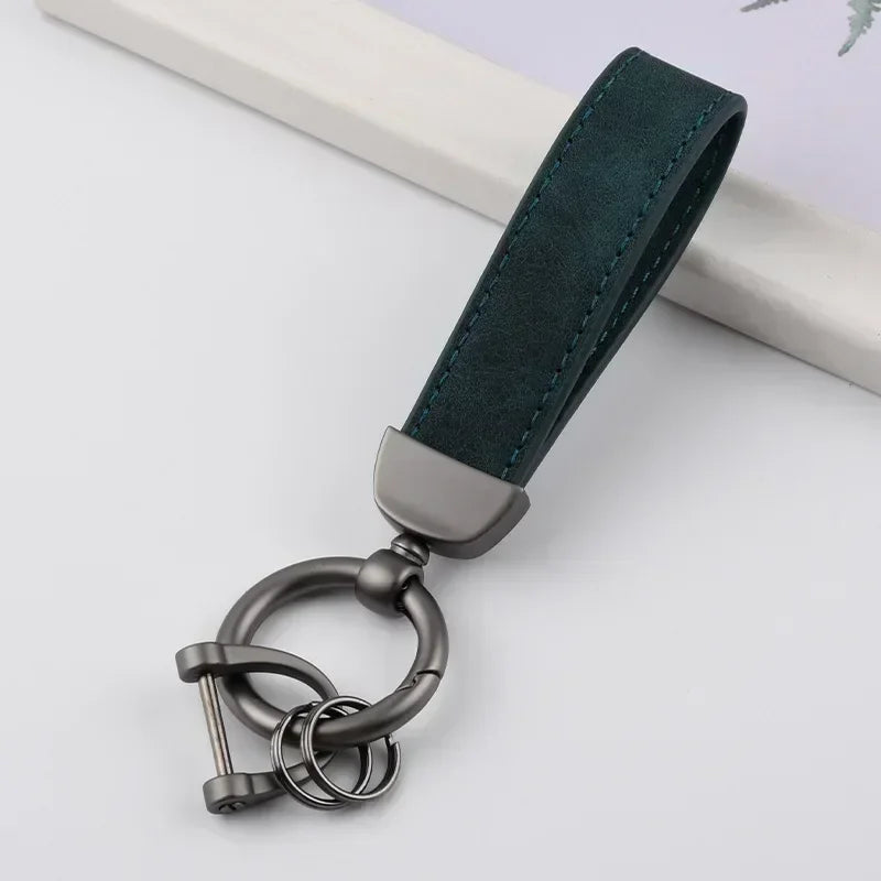 Custom Logo Name Solid Color Keychain Leather Car Business Metal Keyring Head Multi-color Optional Key Buckle Ring Chain Gift