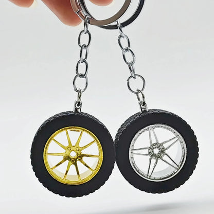 Auto Parts Mini Rims Keychain Creative Turbo Hub Keyring Pendant Car Model Fans Key Chain Ring Tire Wheels for Men Women Gift