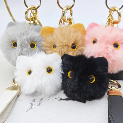 Lovely Plush Cat Doll Keychain Custom Name Cartoon Toy Keyring Pendant Bag Decor Hairball Big-eyed Kawaii Key Chain Ring Gift