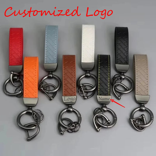 Creative Trendy Pendant Leather Keychain Accessories Net-like Metal Keyring Custom Name Text Logo Car Moto Key Chain Ring Gift