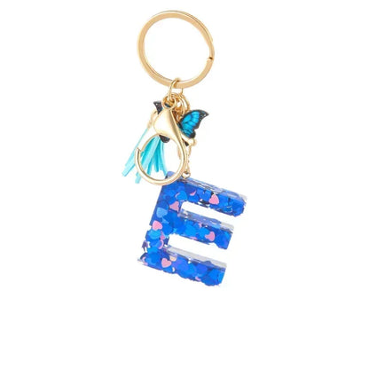 New Personalized 26 Letter Keyring Blue Y2k Cute Love Butterfly Keychain for Bag Acrylic Pendant Key Ring Chain Gift