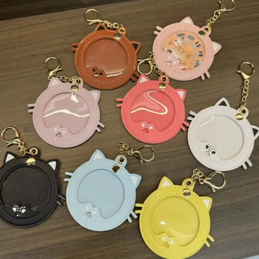 Cat Cute Keychain Women Leatherwear Keyring Car Moto Key Chain Ring Pendant Ring Anime for Bag Pendant Female Photo Gift