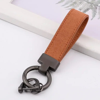 Custom Logo Name Suede Leather Metal Keychain Personalized Buckle Car Moto Keyring Woman Man Key Ring Chain Gift