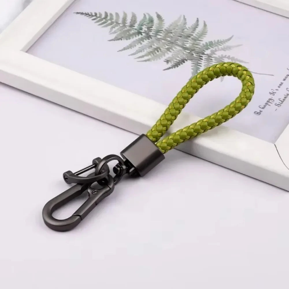 Creative Idea Leather Weave Keychain Custom Logo Name Keyring Metal  Color Alloy Car Moto Upscale Key Chain Ring Lovers Gift