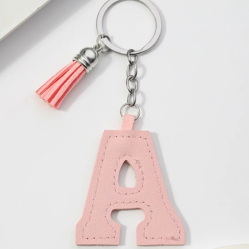 Popular A-Z Color Tassels Keychain 26 Letter Keyring Backpack Pendant Key Ring Buckle Chains for Car Moto Gift