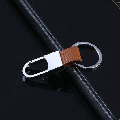 Commercial Affairs Custom Logo Name Keychain Buckle Men Car Moto Genuine Leather Key Ring Chains Men Waist Personalized Gift