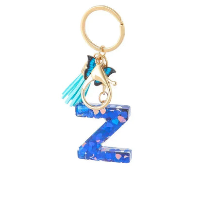 New Personalized 26 Letter Keyring Blue Y2k Cute Love Butterfly Keychain for Bag Acrylic Pendant Key Ring Chain Gift