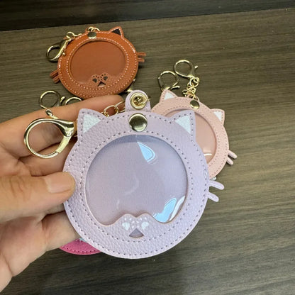 Cat Cute Keychain Women Leatherwear Keyring Car Moto Key Chain Ring Pendant Ring Anime for Bag Pendant Female Photo Gift
