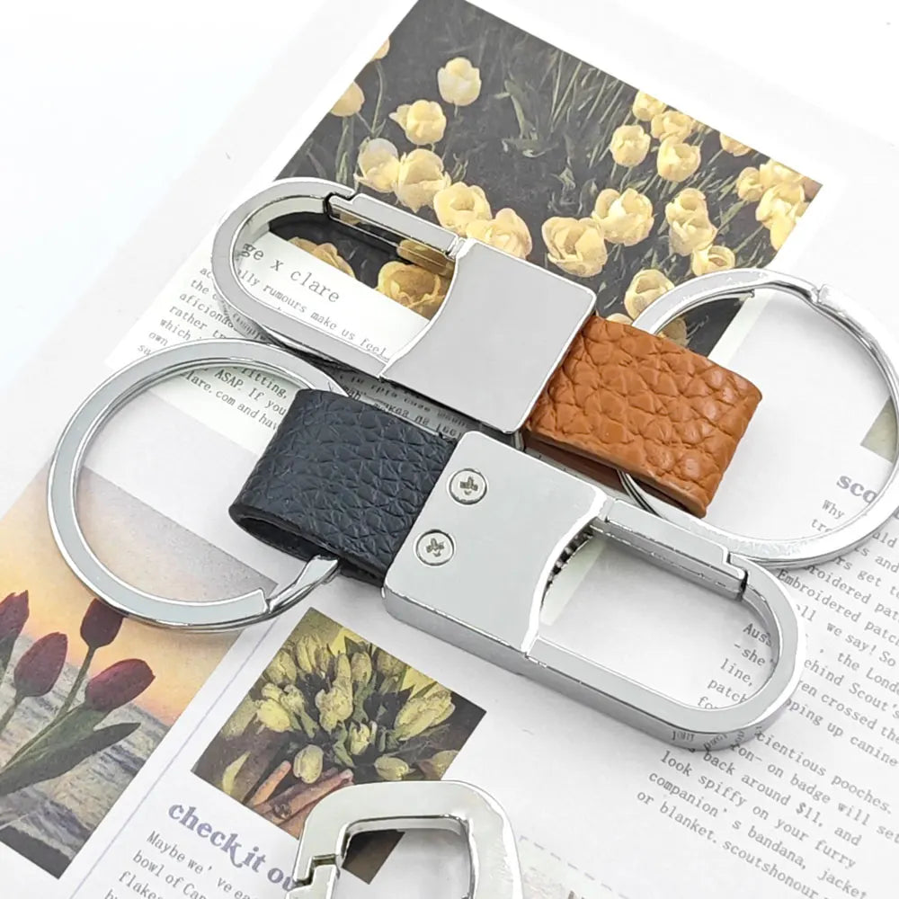 1/4PCS Personalized Leather Splicing Waist Hanging Car Keychain Metal Key Ring Chain Motorcycle Keyring Accessories for Man Gift