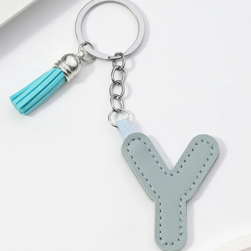 Popular A-Z Color Tassels Keychain 26 Letter Keyring Backpack Pendant Key Ring Buckle Chains for Car Moto Gift