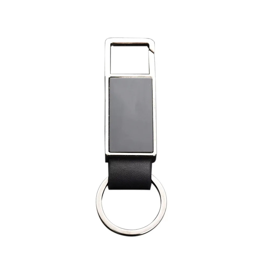 Custom Laser Logo Name Keychain Men Business Metal Genuine Leather Keyring luxury Creative Car Moto Key Chain Ring Gift