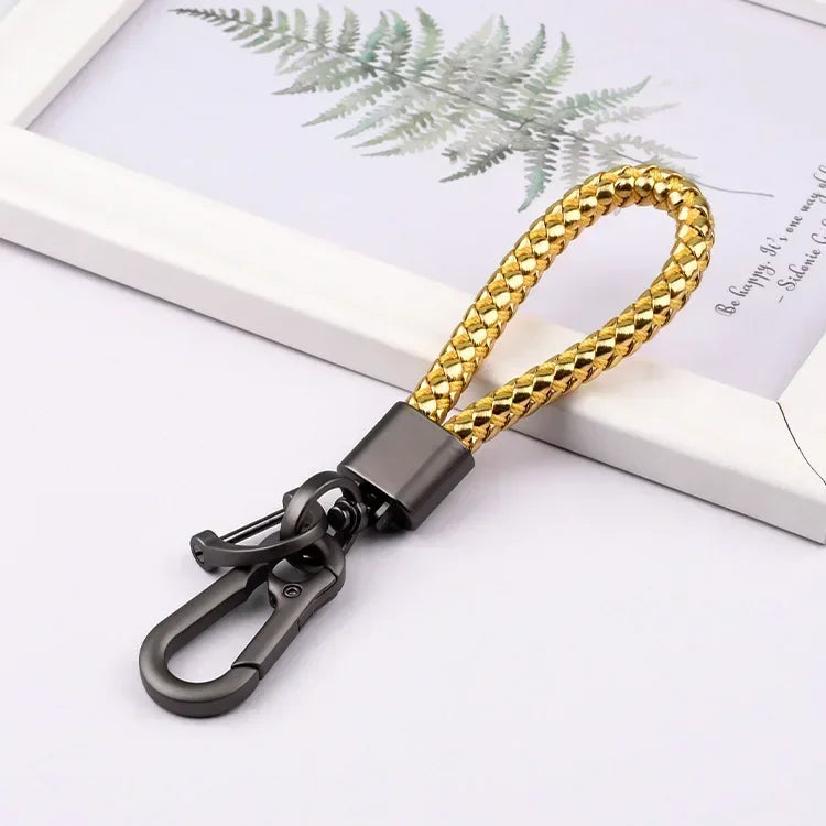 Creative Idea Leather Weave Keychain Custom Logo Name Keyring Metal  Color Alloy Car Moto Upscale Key Chain Ring Lovers Gift