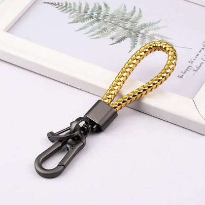 Creative Idea Leather Weave Keychain Custom Logo Name Keyring Metal  Color Alloy Car Moto Upscale Key Chain Ring Lovers Gift