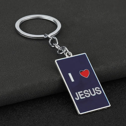 Originality Color Metal Keychain I Love Jesus Pendant Keyring Personalization Car Moto Square Key Chain Ring Backpack Gift