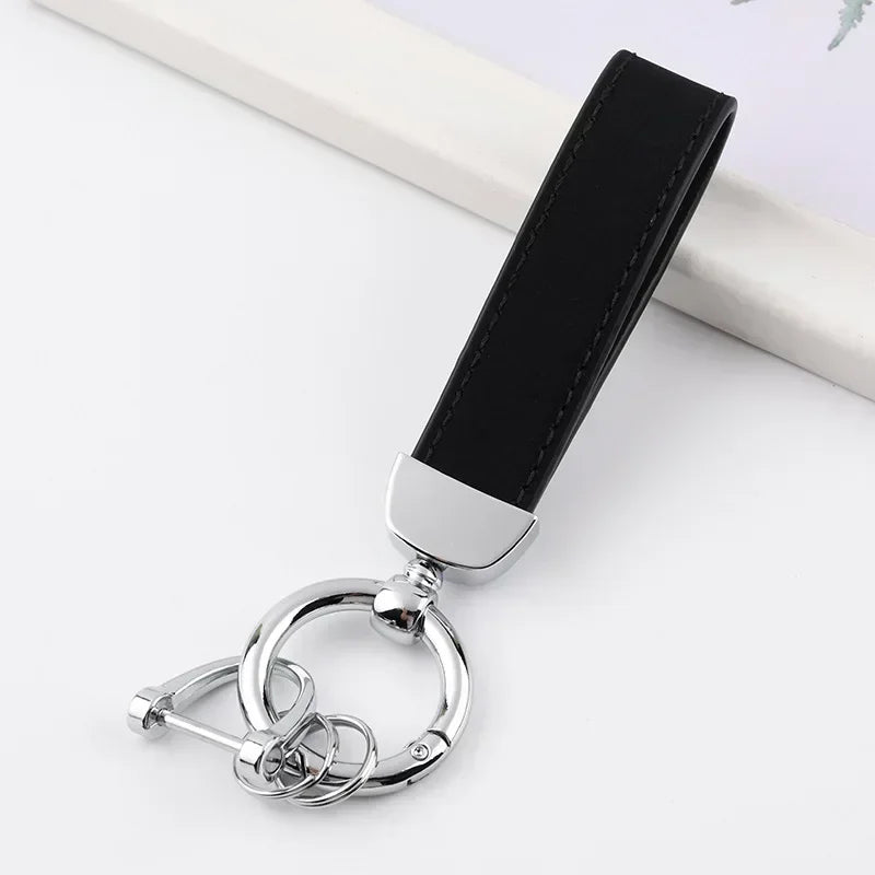 Custom Logo Name Solid Color Keychain Leather Car Business Metal Keyring Head Multi-color Optional Key Buckle Ring Chain Gift