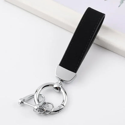 Custom Logo Name Solid Color Keychain Leather Car Business Metal Keyring Head Multi-color Optional Key Buckle Ring Chain Gift