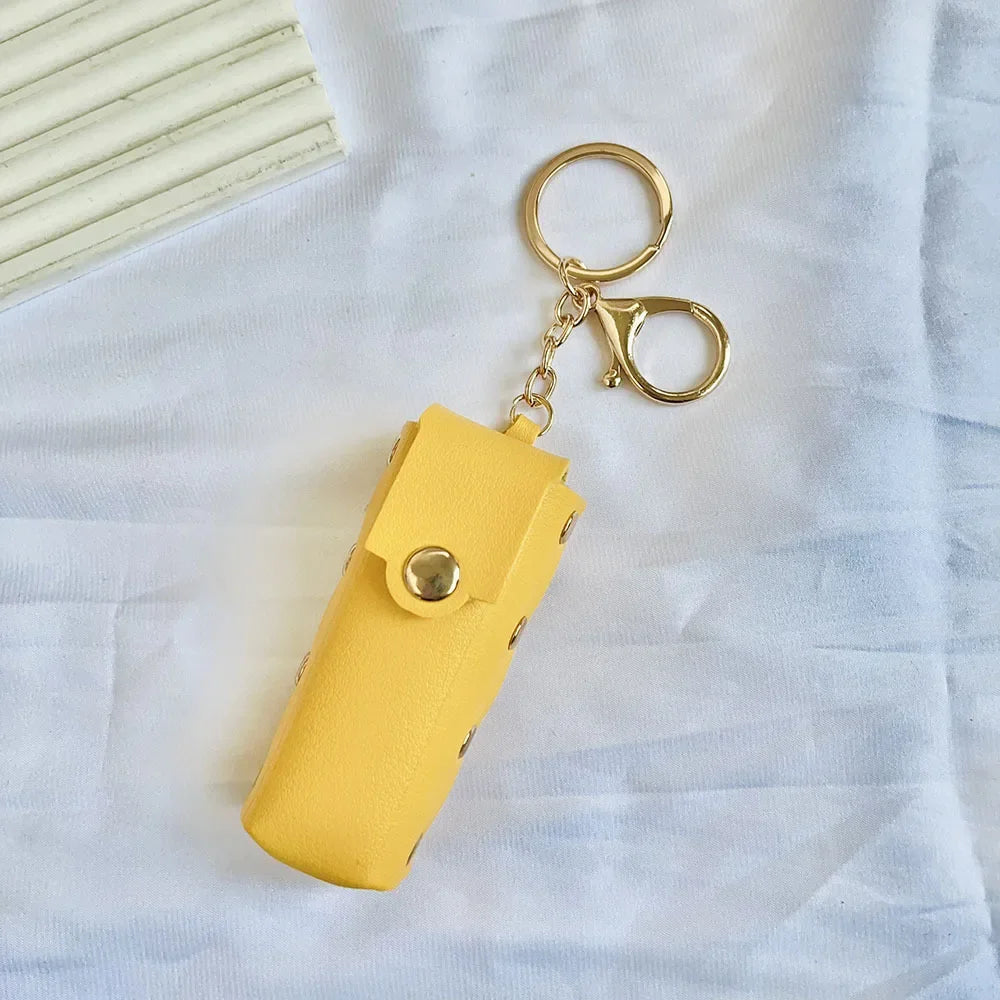 New Portable Lipstick Bag Packet Flower Mirror Keychain Mini Leather Backpack Hangings Key Chain Ring Small Keyring Gift