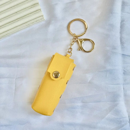 New Portable Lipstick Bag Packet Flower Mirror Keychain Mini Leather Backpack Hangings Key Chain Ring Small Keyring Gift