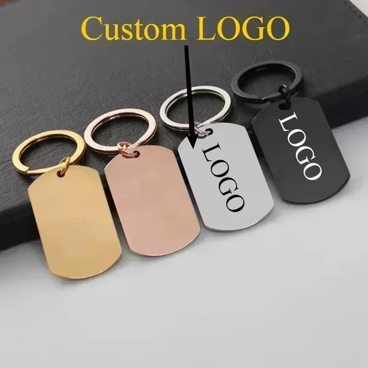 Wholesale 25PCS Customized LOGO Name Keychain Laser Carving Pendant Motorcycle Car Keyring Key Ring Chain Gift