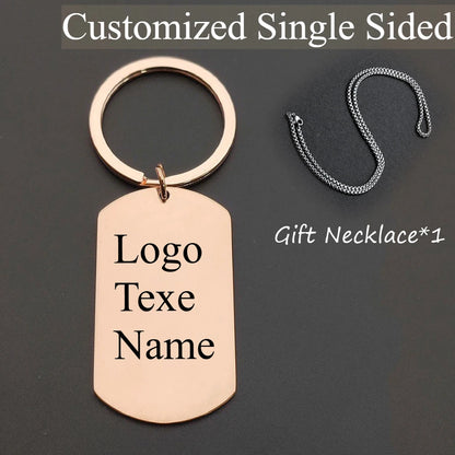 Customized LOGO Name Stainless Steel Keychain Laser Carving Pendant Keyring Motorcycle Car for Men and Women Key Ring Chain Gift
