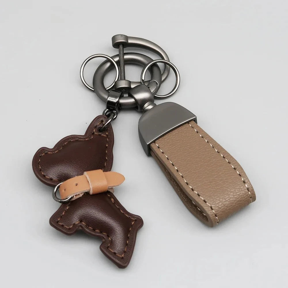 Custom Name Metal Leather Dog Keychain Pendant Moto Car Keyring Laser Engrave Text Cartoon Key Ring Chain Gift