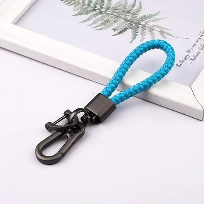 Creative Idea Leather Weave Keychain Custom Logo Name Keyring Metal  Color Alloy Car Moto Upscale Key Chain Ring Lovers Gift