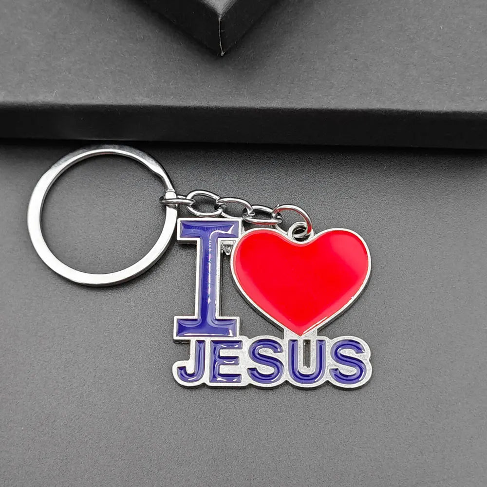 Personalized Jesus Heart Keychain Metal Car Charms Keyring Bag Sign Charm Letter Key Chain Ring Pendant Christian Belief Gift