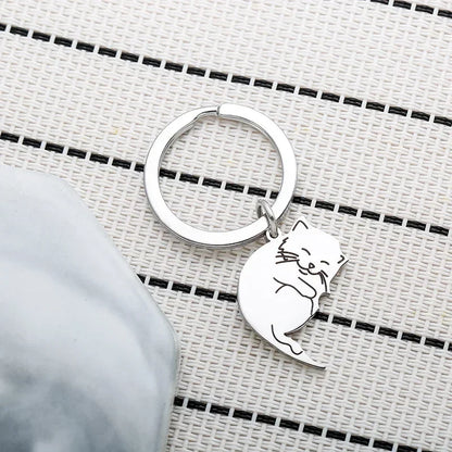 Valentine Creative Black and White Cartoon Cat Keychain Stainless Steel Keyring Y2K Cute Key Ring Chain Embrace Lovers Gift
