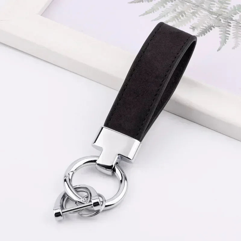 Custom Logo Name Suede Leather Metal Keychain Personalized Buckle Car Moto Keyring Woman Man Key Ring Chain Gift