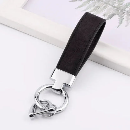 Custom Logo Name Suede Leather Metal Keychain Personalized Buckle Car Moto Keyring Woman Man Key Ring Chain Gift