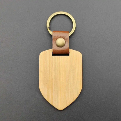 Custom Logo Name Wood Leather Keychain Shield House Circle Rectangle Keyring Key Chain Ring Individualization Originality Gift
