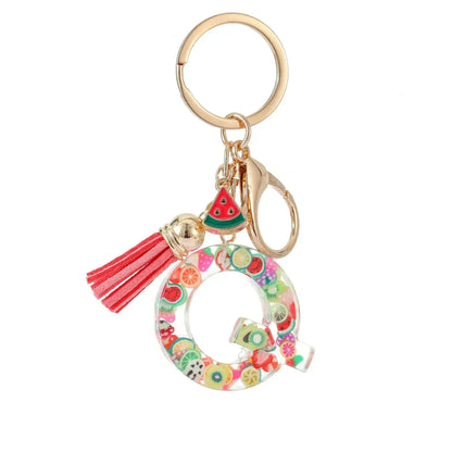 Personalized A-Z Key Ring Buckle Chains Y2k New Fruit Resin Keychain 26 Letter Pendant Fresh Cute Keyring Alphabet Initial Gift