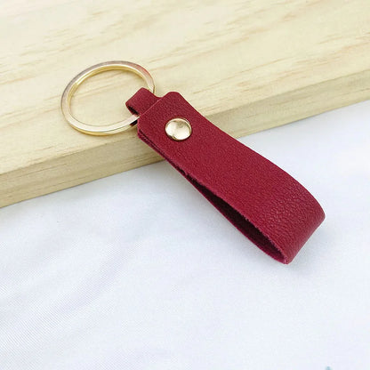 Creative Simple Solid Color PU Short Leather Keychain Customized Name Logo Text Keyring Car Moto Pendant Key Chain Ring Gift