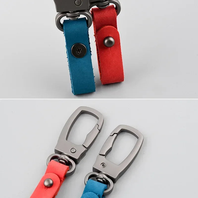 Fashion Matte Finish Concise Leather Metal Keychain Simplicity Key Chain Ring Anti Detachable Keyring Men Woman Car Moto Gift