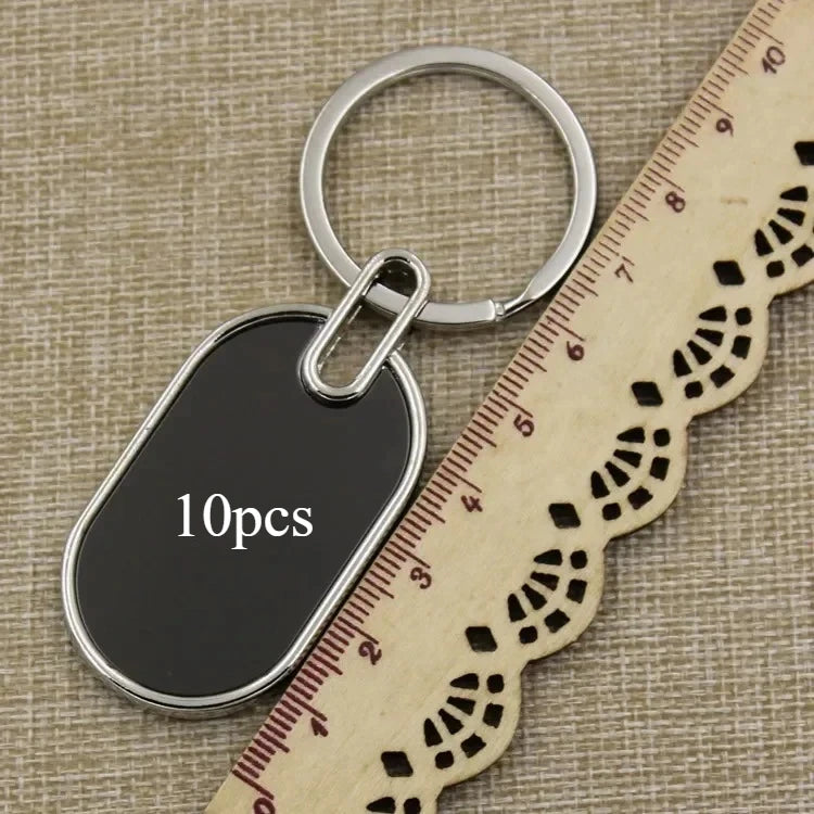 10pcs Custom Logo Name Keychain Metal Black Personalized Keyring Plate Laser Marking Engraving Stainless Key Chain Ring Gift