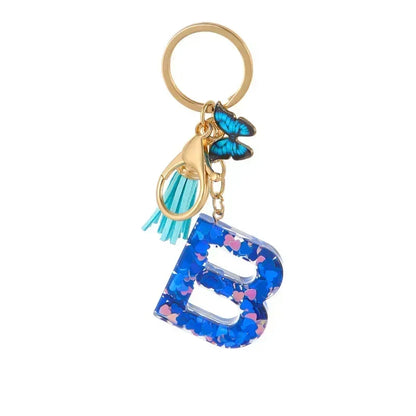 New Personalized 26 Letter Keyring Blue Y2k Cute Love Butterfly Keychain for Bag Acrylic Pendant Key Ring Chain Gift